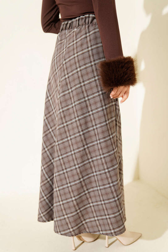 Beli Lastikli Ekoseli Basic Etek Füme