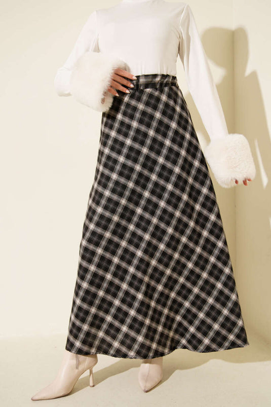 Jupe basique à carreaux avec ceinture élastique noire