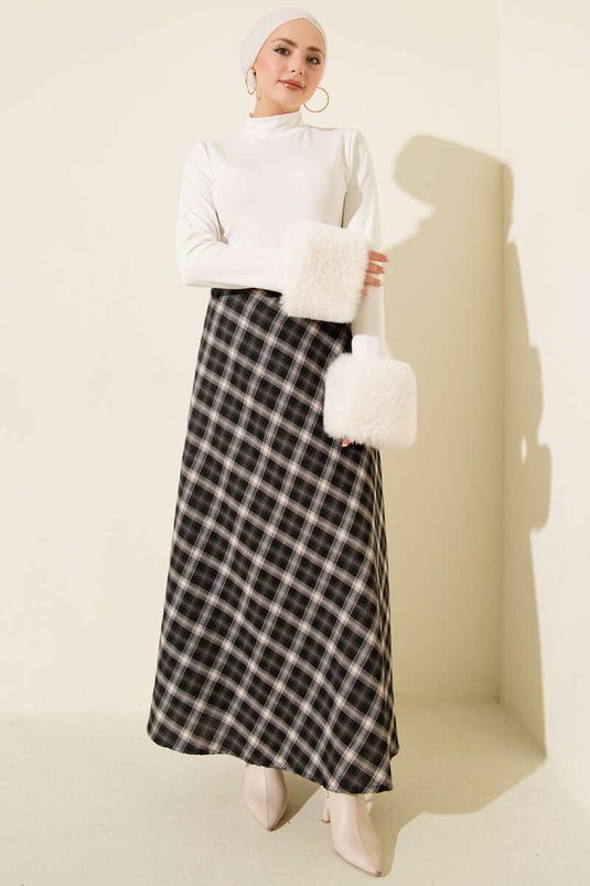 Jupe basique à carreaux avec ceinture élastique noire