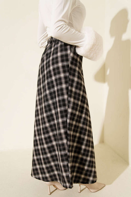 Jupe basique à carreaux avec ceinture élastique noire