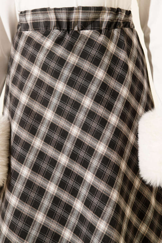 Jupe basique à carreaux avec ceinture élastique noire