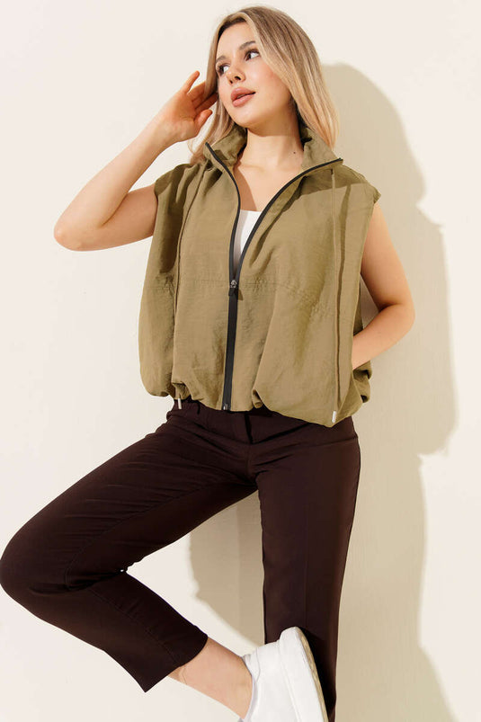 Buy Elastic Zippered Vest Khaki