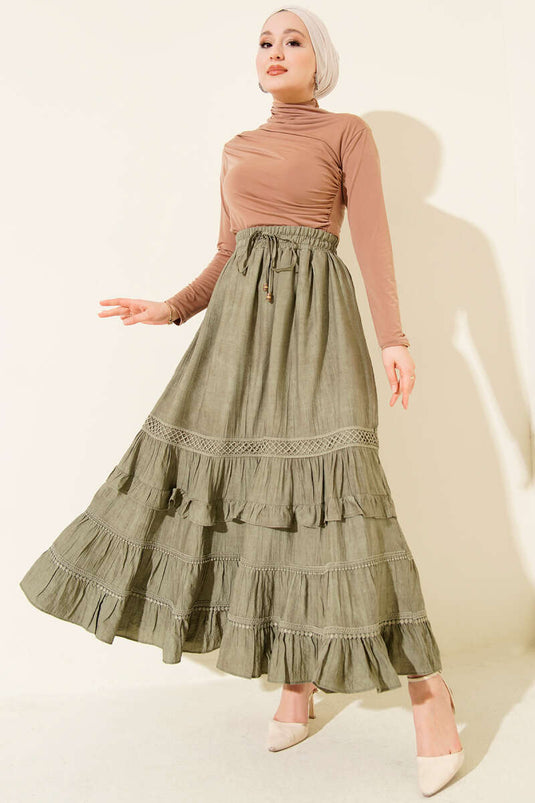 Beli Elastic Ruffled Skirt Pistachio Green