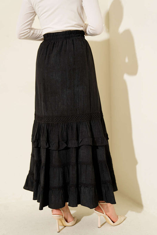 Jupe élastiquée à volants noire
