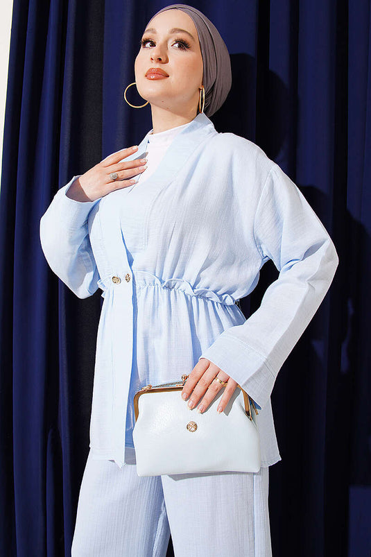 Comprar conjunto doble de muselina con volantes y elástico en azul bebé