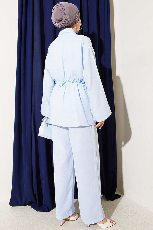 Comprar conjunto doble de muselina con volantes y elástico en azul bebé