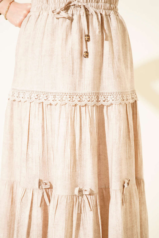 Acheter jupe beige élastiquée avec nœud