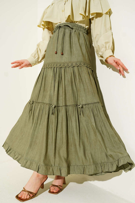 Jupe à taille élastiquée avec nœud vert pistache