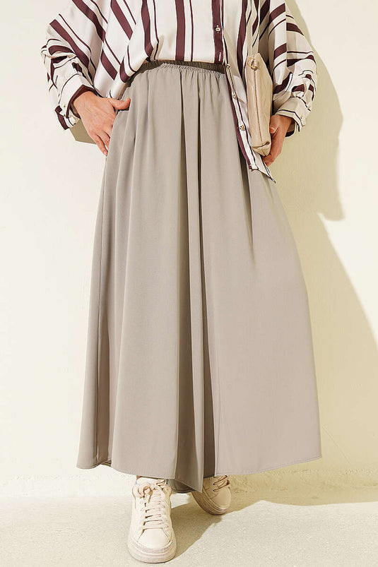 Pantalon Large En Tissu À Taille Élastique Mink