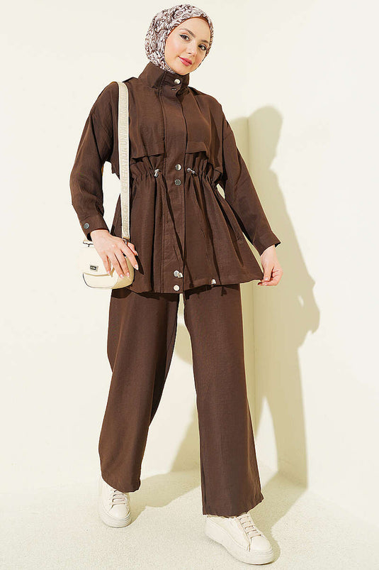 Ensemble en modal avec élastique et fermeture éclair cachée, couleur café