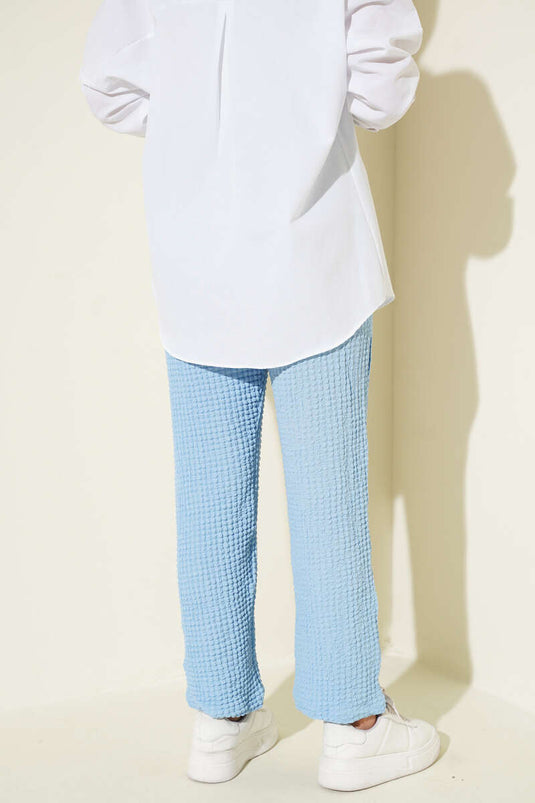 Beli Lastikli Gofre Pantolon Bebe Mavi