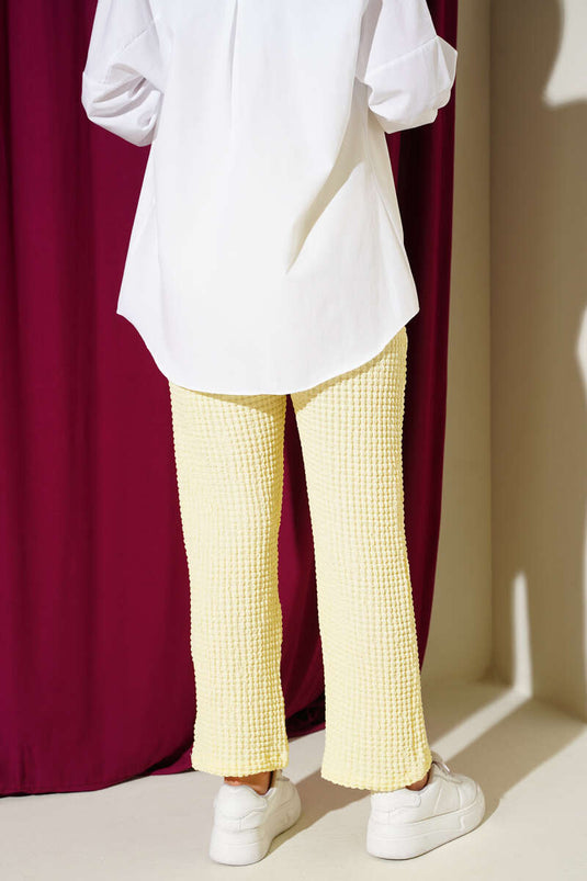 Beli Lastikli Gofre Pantolon Sarı