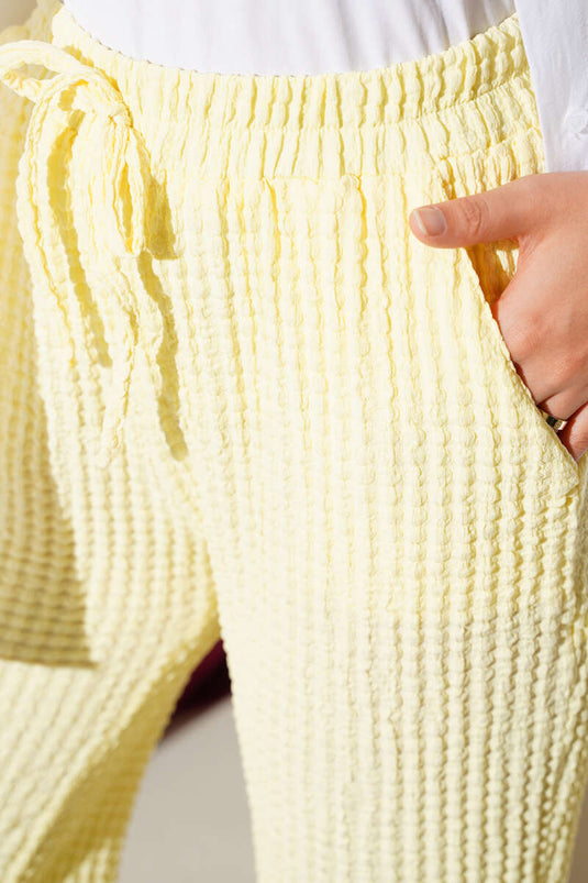 Beli Lastikli Gofre Pantolon Sarı