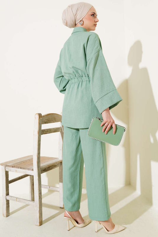 Beli Lastikli Göğüs Cepli İkili Takım Mint