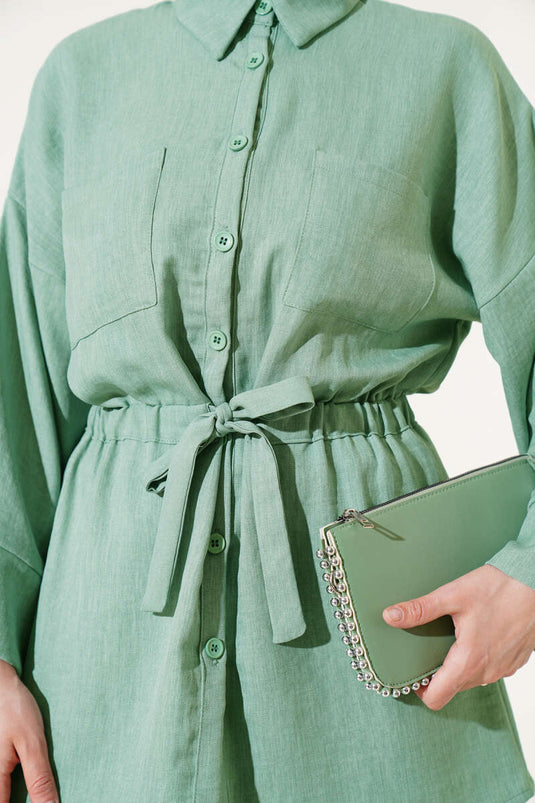 Beli Lastikli Göğüs Cepli İkili Takım Mint