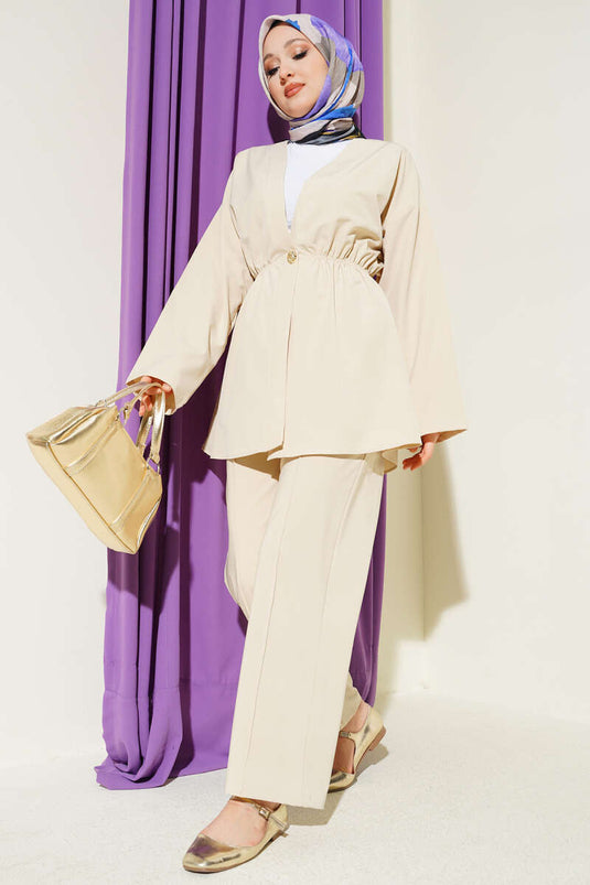 Set doppio beige con bottoni dorati elastici