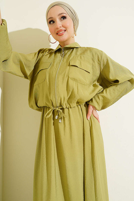Buy Elastic Shirt Collar Pinafore Set in Pistachio Green