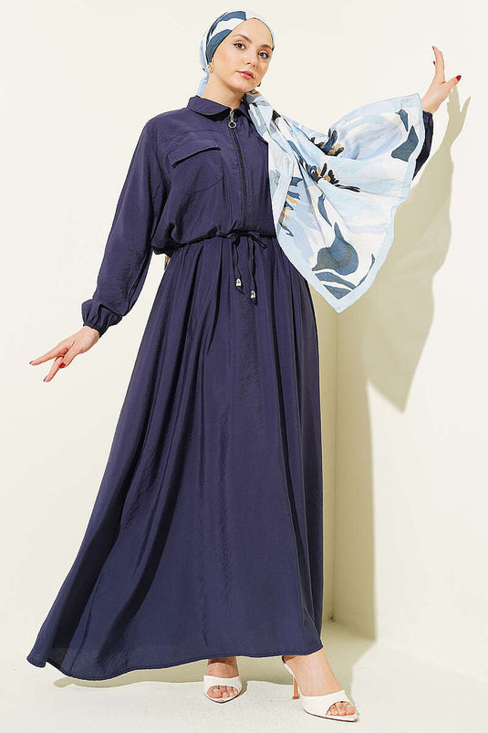 Acheter ensemble jupe salopette à col chemise élastique bleu marine