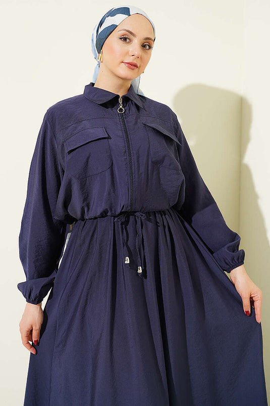 Acheter ensemble jupe salopette à col chemise élastique bleu marine