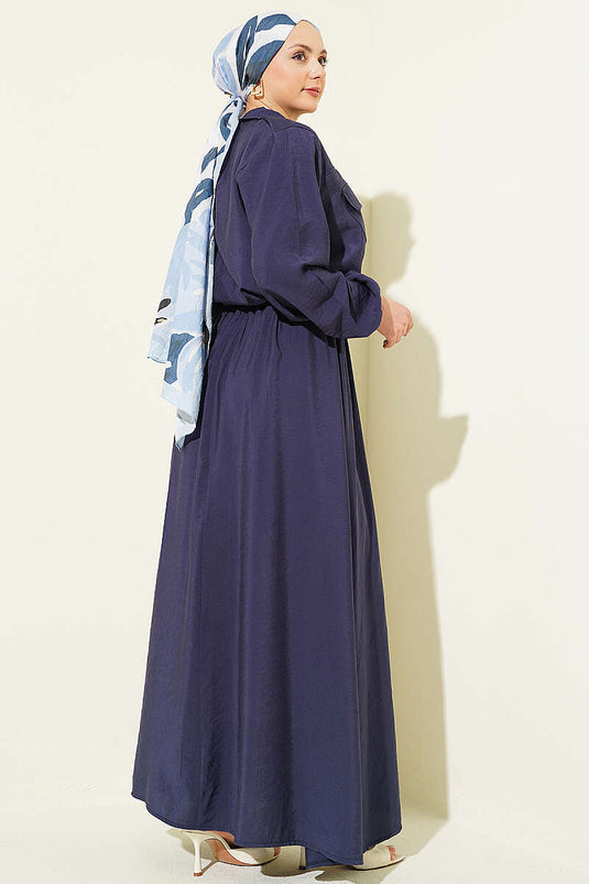 Acheter ensemble jupe salopette à col chemise élastique bleu marine