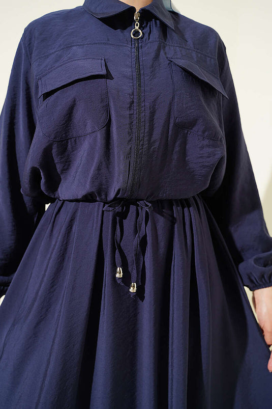 Acheter ensemble jupe salopette à col chemise élastique bleu marine