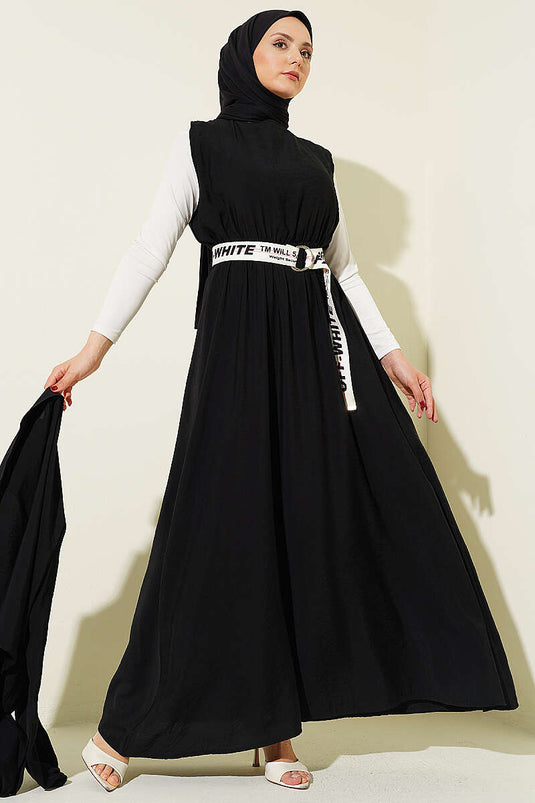 Acheter ensemble jupe salopette à col chemise élastique noir