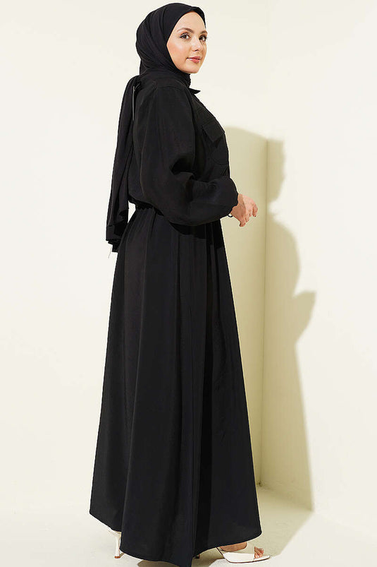 Acheter ensemble jupe salopette à col chemise élastique noir