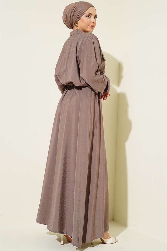 Acheter ensemble jupe salopette à col chemise élastique couleur vison