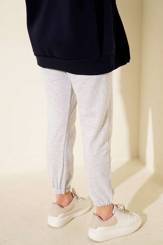 Beli Lastikli İki İplik Pantolon Melanj Gri