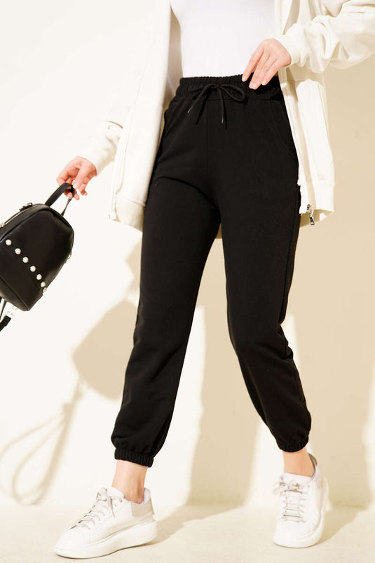 Beli Lastikli İki İplik Pantolon Siyah