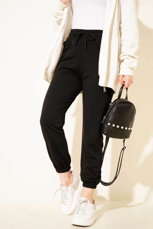 Beli Lastikli İki İplik Pantolon Siyah