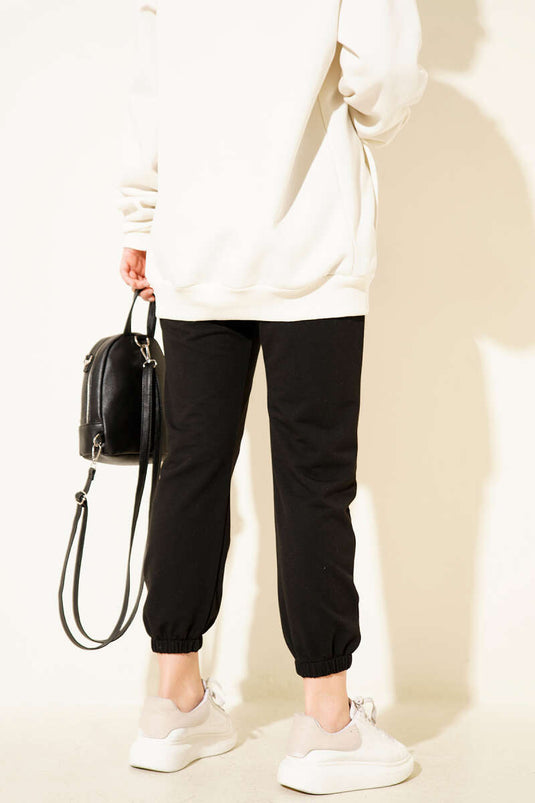 Beli Lastikli İki İplik Pantolon Siyah