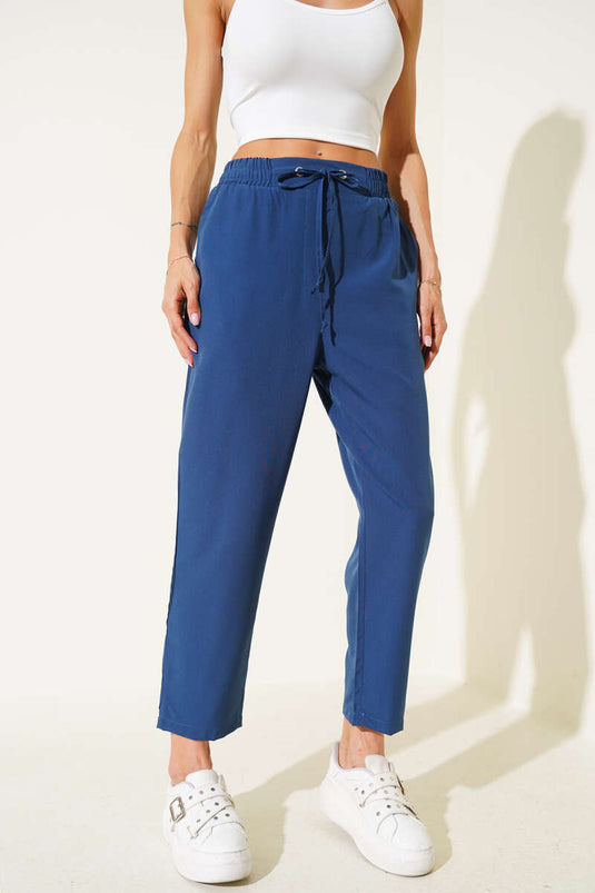Indigo Elastic Waist Drawstring Trousers
