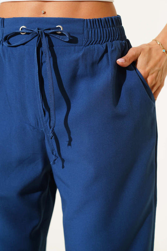 Indigo Elastic Waist Drawstring Trousers