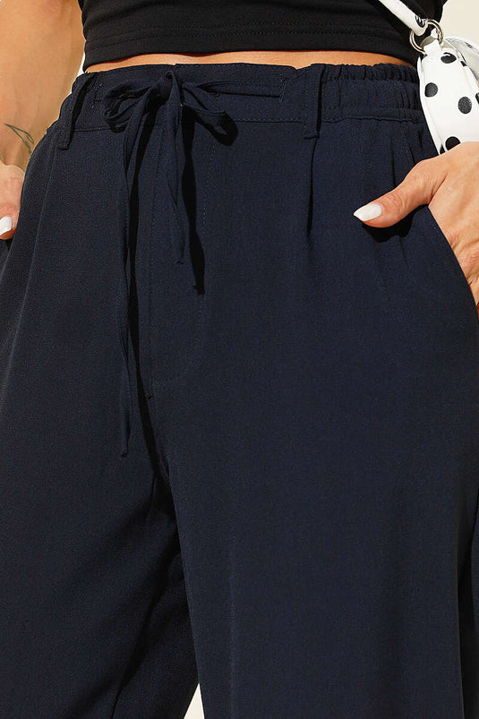 Beli Lastikli İpli Pantolon Lacivert