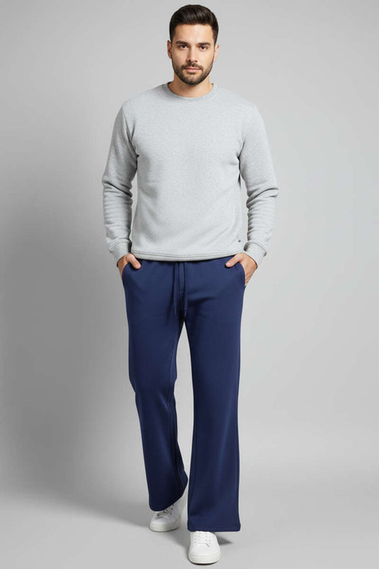 Men's Elastic Waist Spanish Flare Trousers, Navy Blue