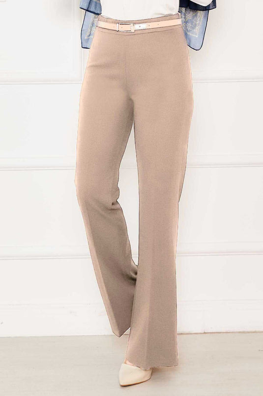 Elastic Waist Bell-bottomed Trousers Beige