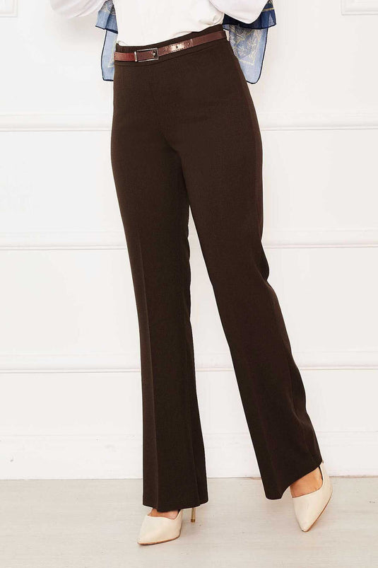 Pantalon à pattes d'éléphant à taille élastique marron