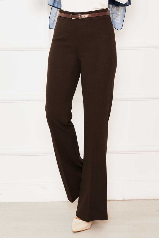 Pantalon à pattes d'éléphant à taille élastique marron