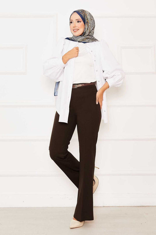 Pantalon à pattes d'éléphant à taille élastique marron