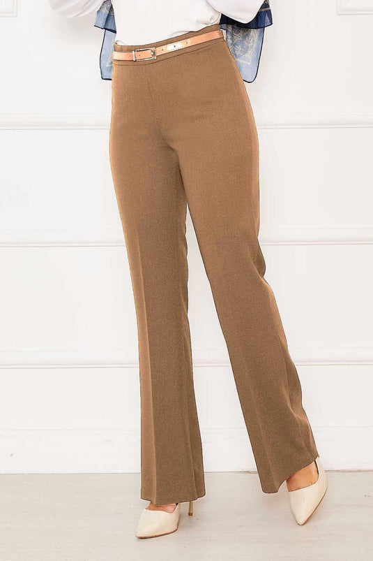 Pantalon à pattes d'éléphant à taille élastique Latte