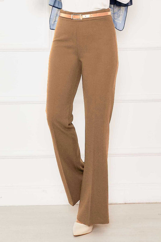 Beli Lastikli İspanyol Paça Pantolon Latte