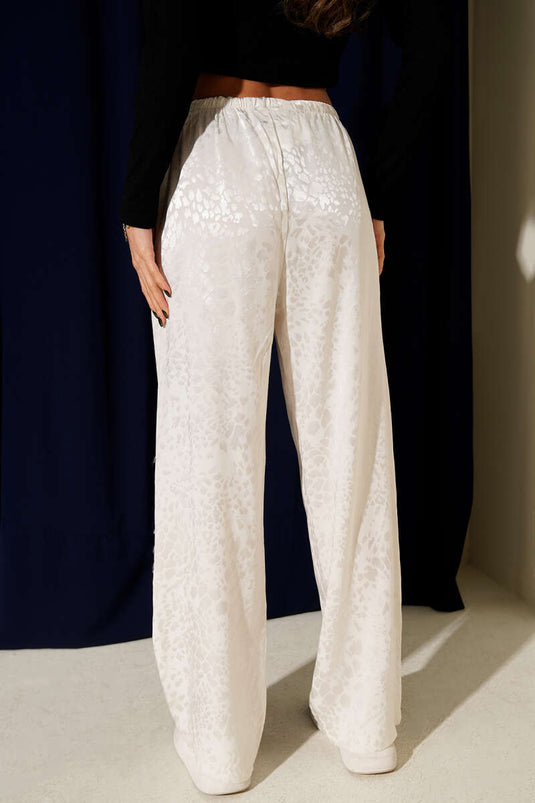 Pantalon large jacquard à taille élastiquée, écru