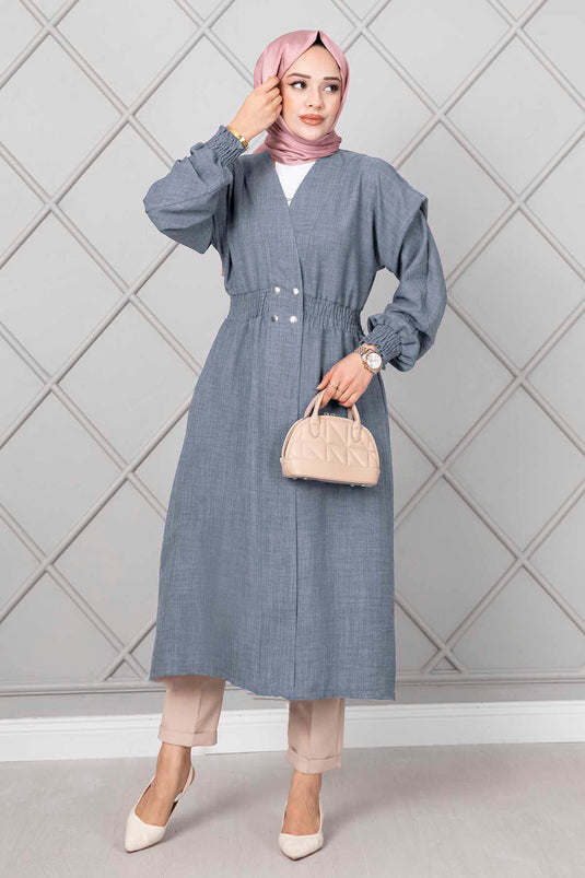 كيب حجاب طويل مع خصر مرن رمادي