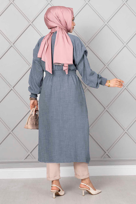 كيب حجاب طويل مع خصر مرن رمادي