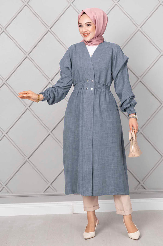 كيب حجاب طويل مع خصر مرن رمادي