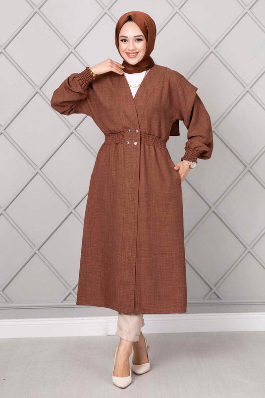 Manteau hijab long à taille élastique marron