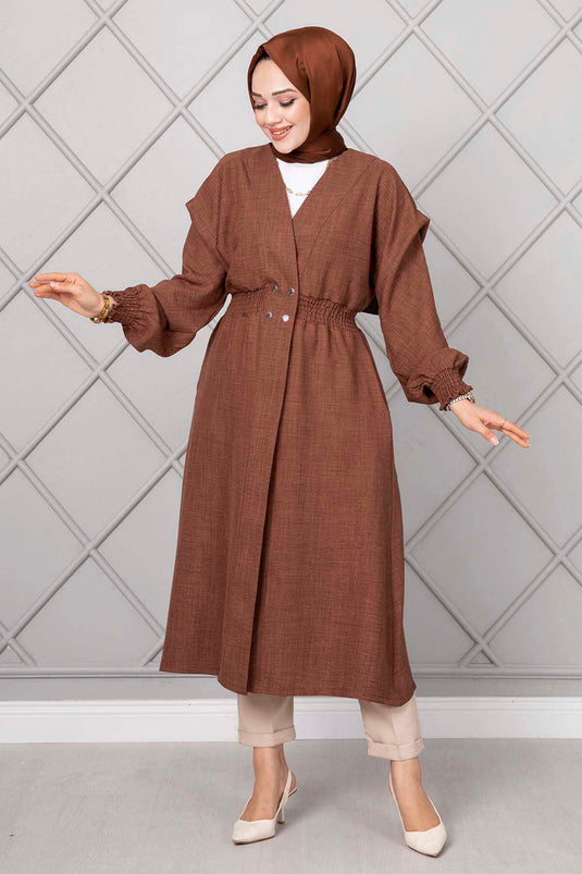 Manteau hijab long à taille élastique marron