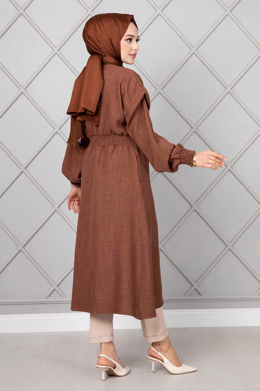 Manteau hijab long à taille élastique marron