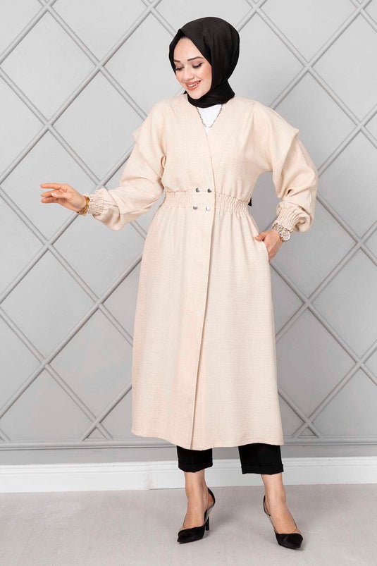 قبعة حجاب طويلة كريمية مع خصر مرن